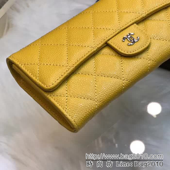 CHANEL香奈兒 18年春夏新款 CF兩折錢包 水晶檸檬黃色 荔枝紋頭層牛皮 銀色五金 80758  DJC3168